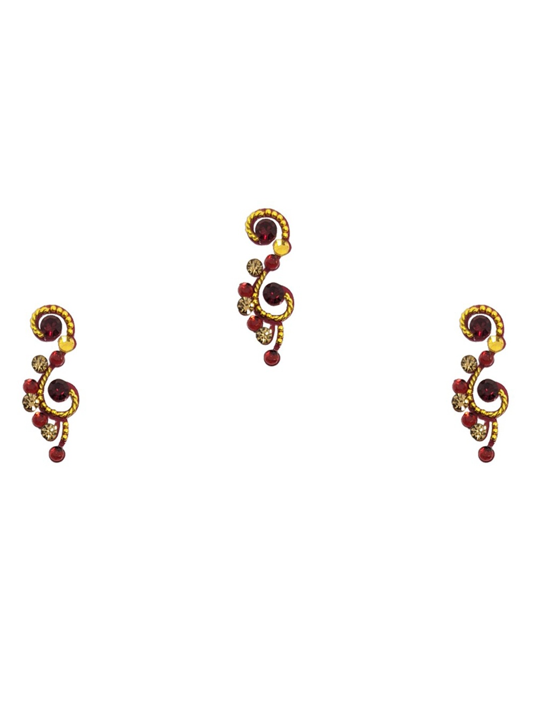 

Comet Busters 3 Pcs Embellished Reusable Designer Bindis - Red & Gold-Toned
