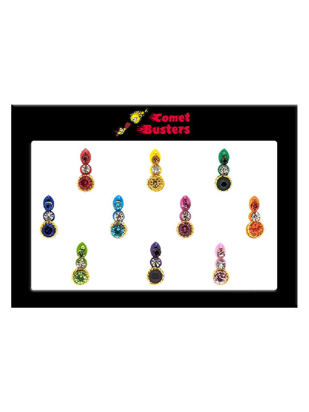 

Comet Busters 10 Pcs Embellished Reusable Designer Bindis - Multicoloured, Multi
