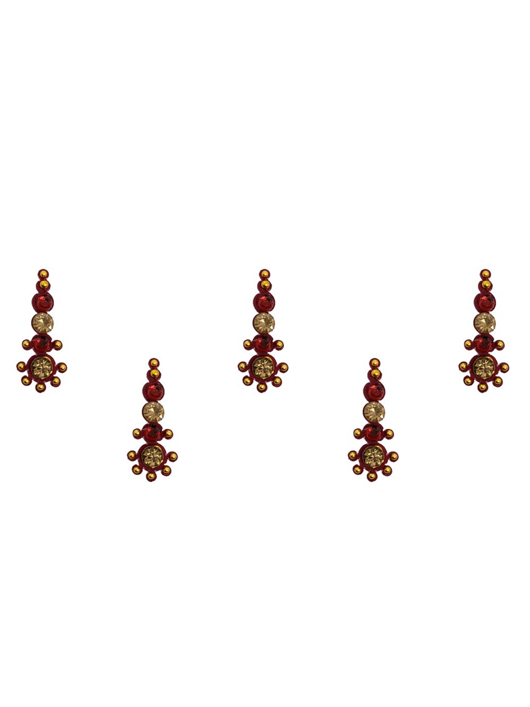 

Comet Busters 5 Pcs Embellished Reusable Designer Bindis - Red & Gold-Toned