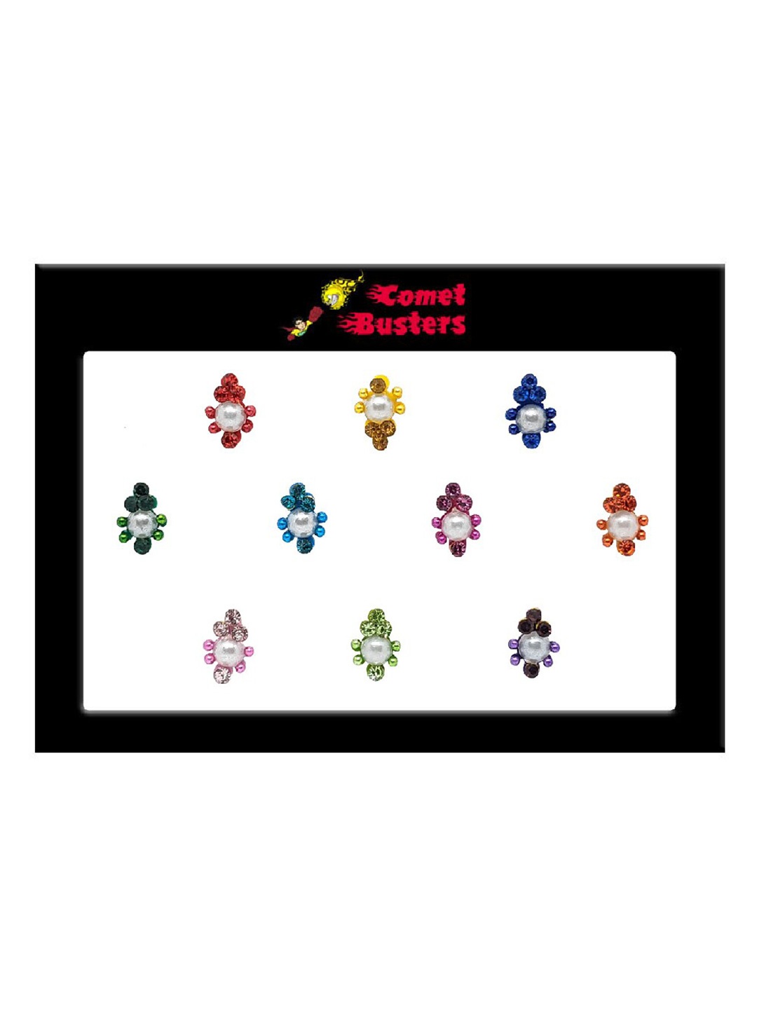 

Comet Busters 10 Pcs Embellished Reusable Designer Bindis - Multicoloured, Multi
