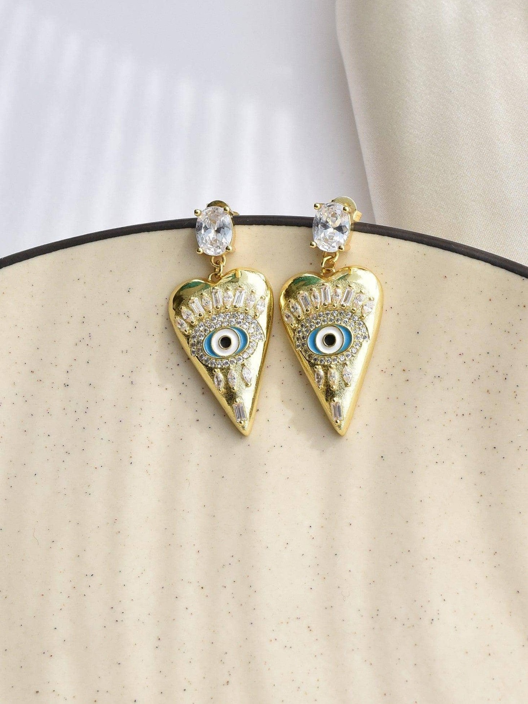 

Klissaa Gold-Plated & Blue Evil Eye Brass Drop Earrings