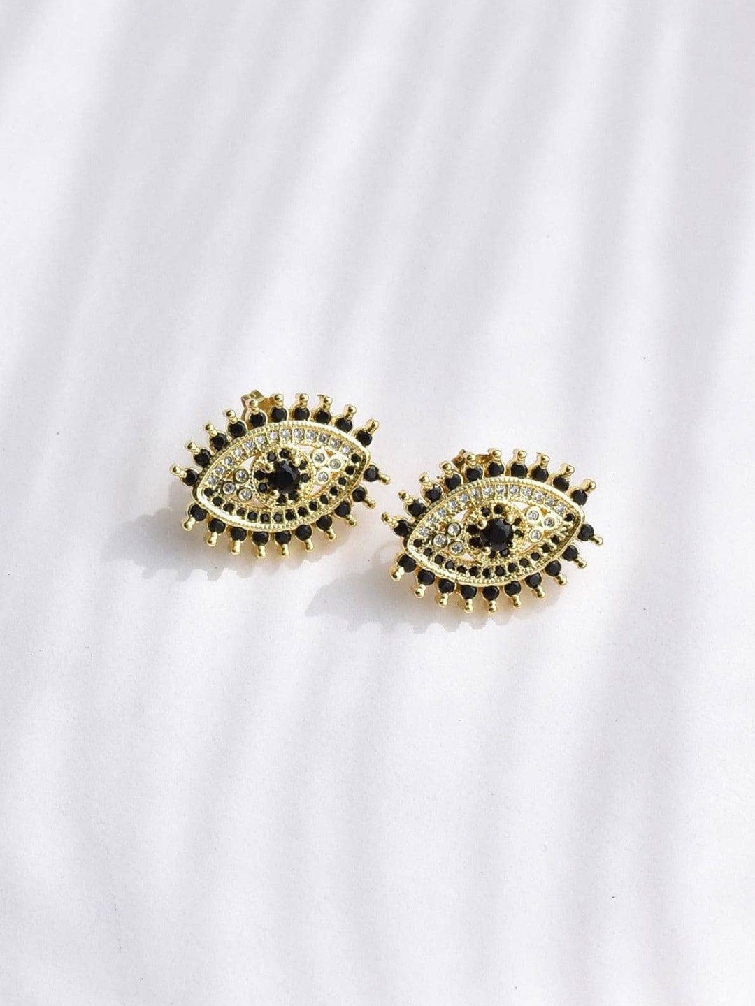 

Klissaa Women Gold-Plated & Black Evil Eye Stud Earrings