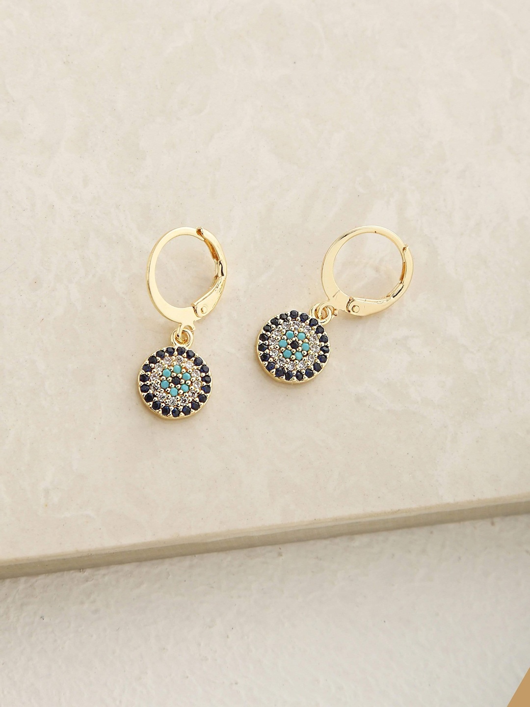 

Klissaa Gold-Plated & Blue Evil Eye Hoop Earrings