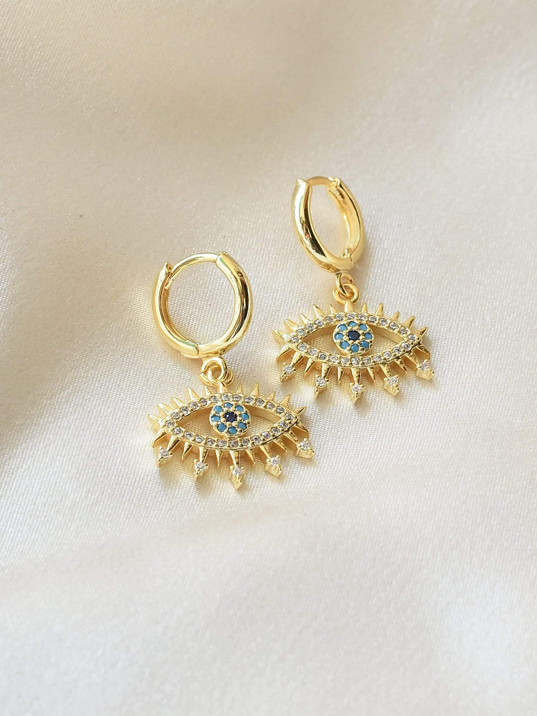 

Klissaa 18K Gold-Plated Blue & White Contemporary Hoop Earrings