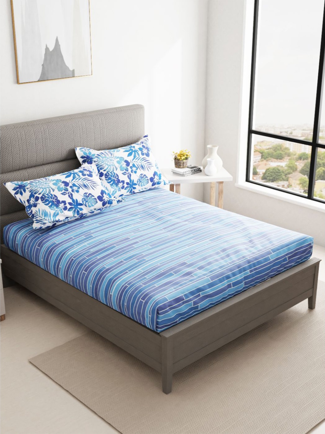 

BIANCA Blue & White Striped ESSENZA 144 TC Single Bedsheet with 2 Pillow Covers