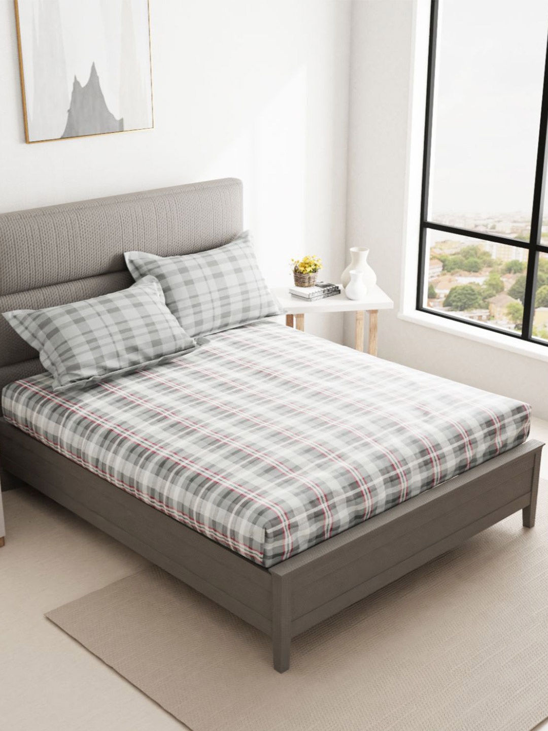 

BIANCA Grey & White ESSENZA Striped 144 TC Single Bedsheet with 2 Pillow Covers