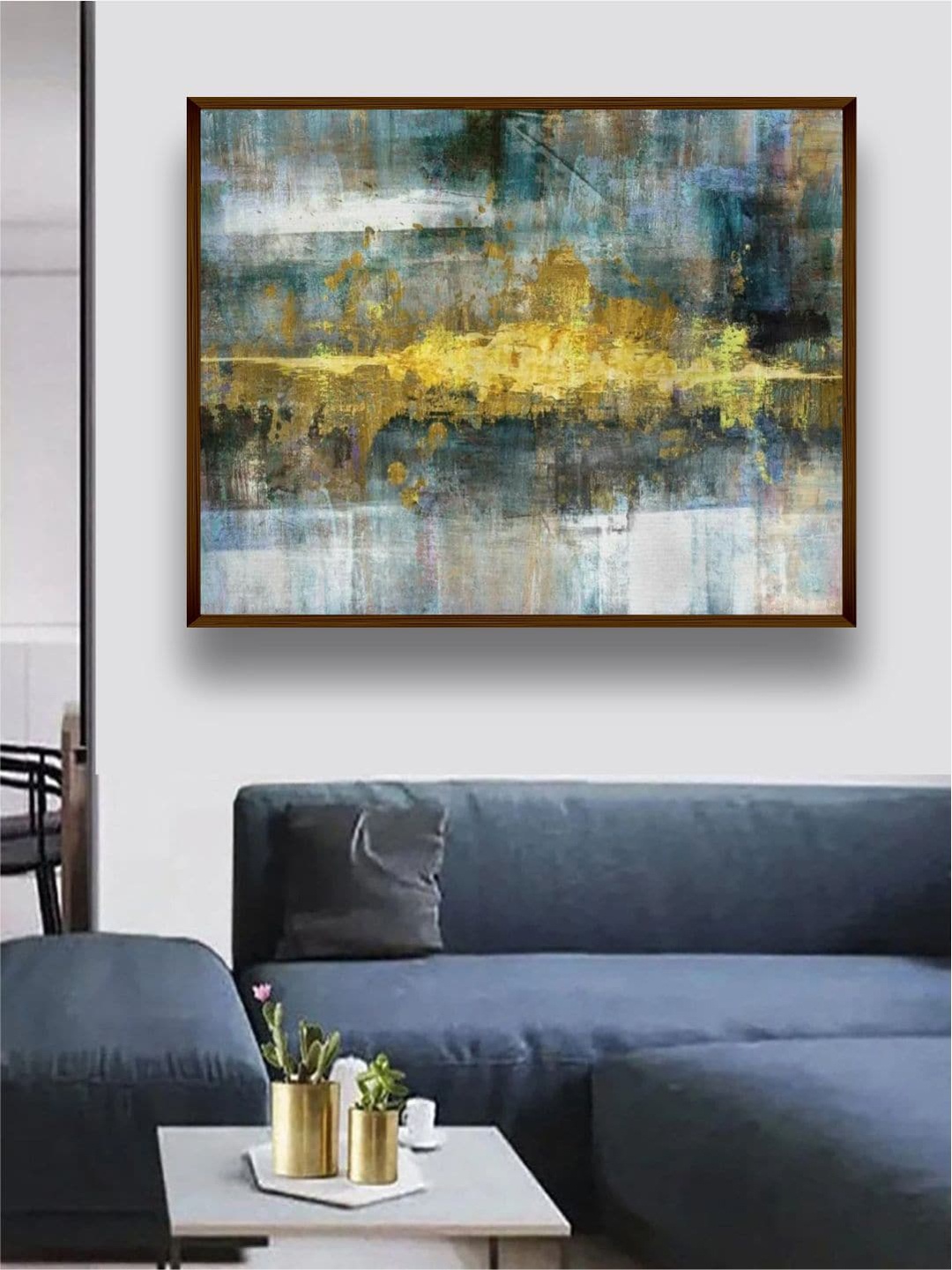 

The Art House Blue & Green Abstract Printed Canvas Painting Wall Art