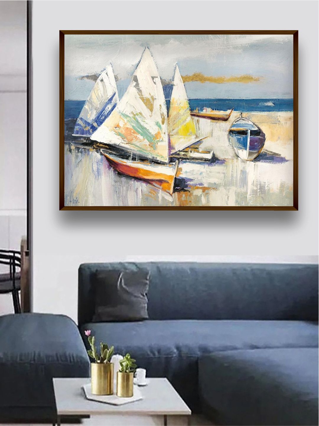 

The Art House Beige & Blue Canvas Painting Wall Art