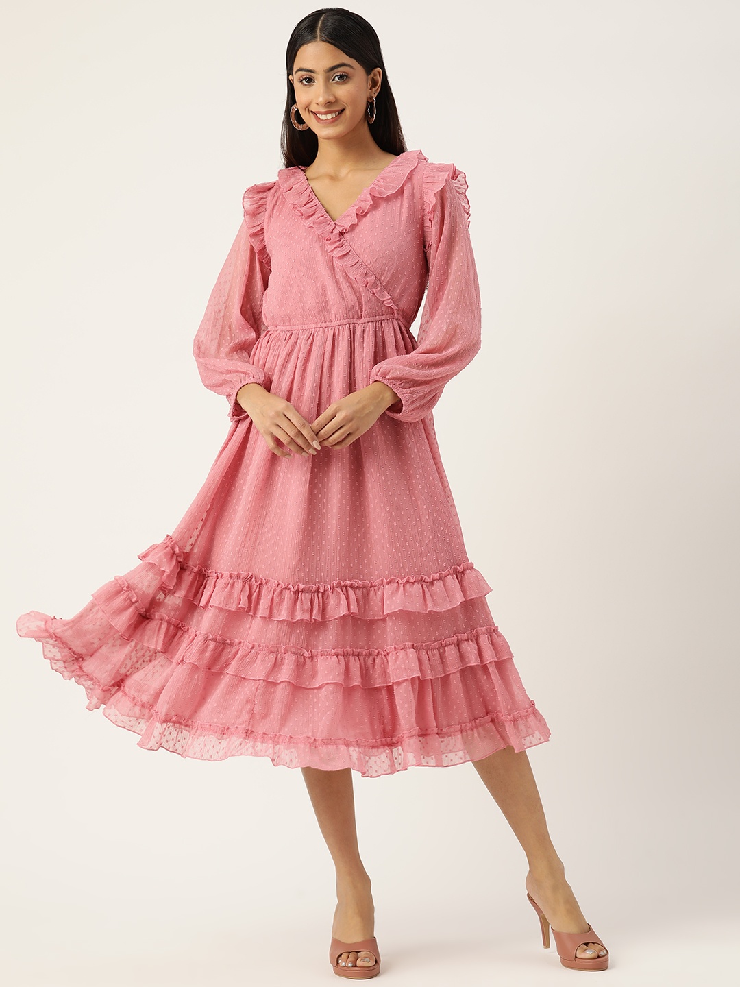 

Antheaa Woman Frilled Wrap Dress, Pink