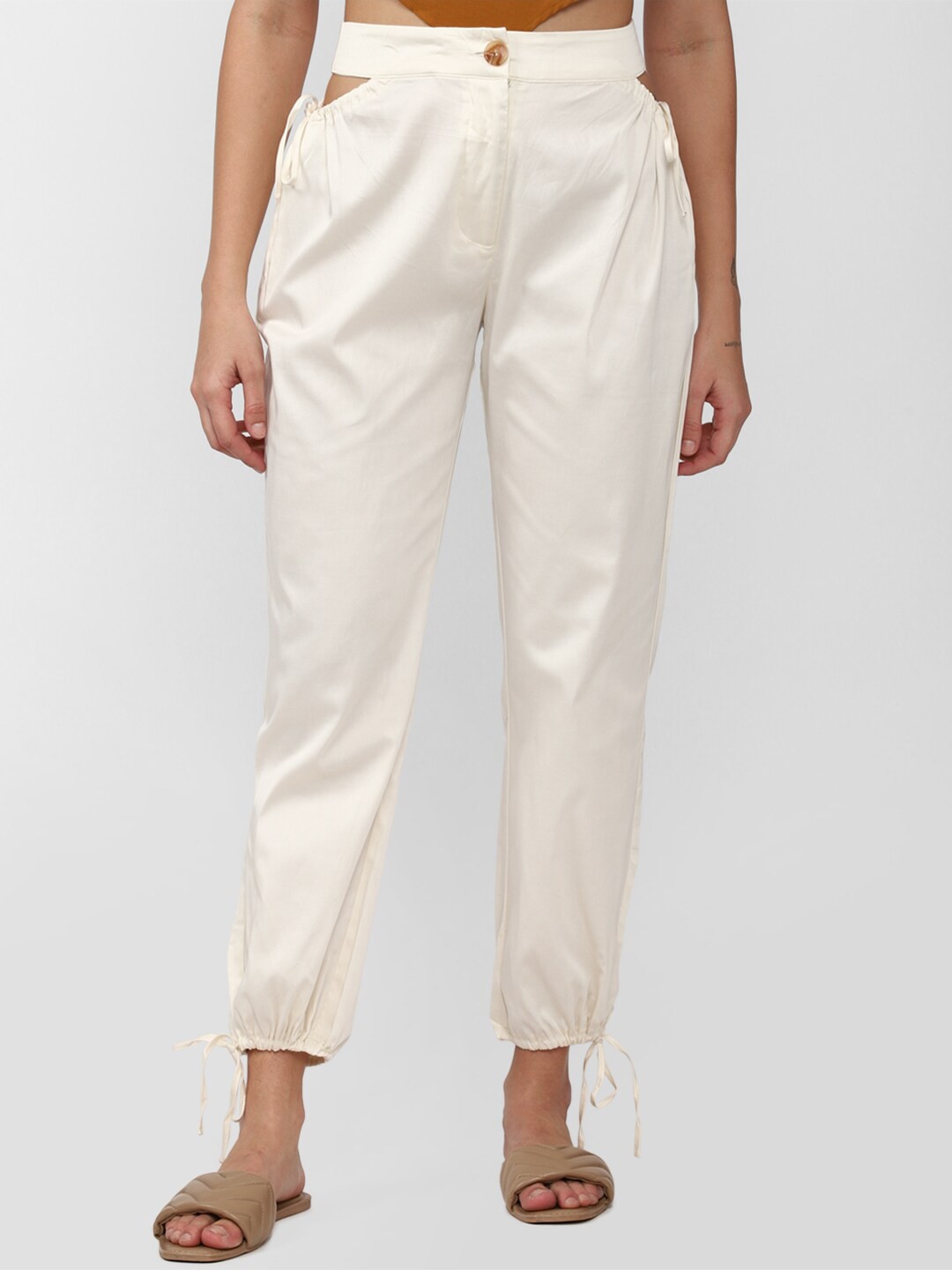 

FOREVER 21 Women White Joggers Trousers