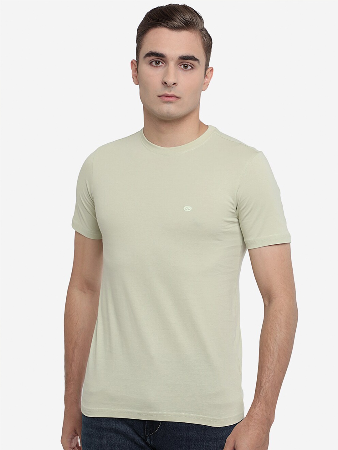 

JADE BLUE Men Green Slim Fit Round Neck Cotton T-shirt