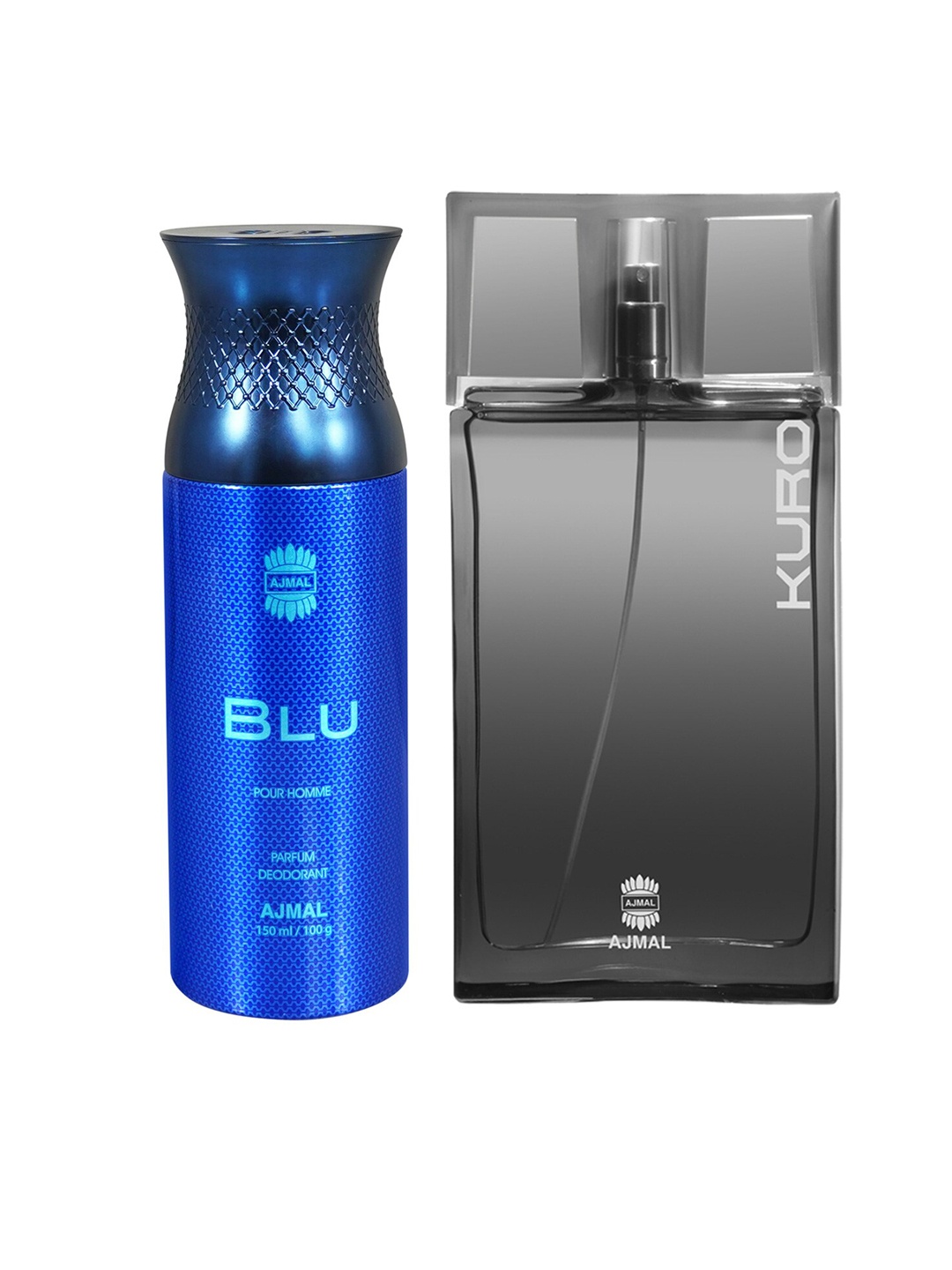 

Ajmal Men Set Of 2 Kuro Eau De Parfum & Blu Homme Deodorant Fragrance Gift Set, Blue