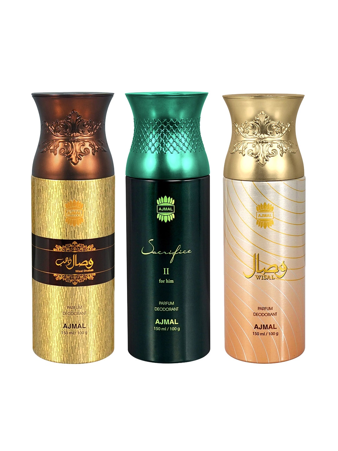 

Ajmal Unisex Set Of 3 Wisal & Sacrifice Deodorant, Black
