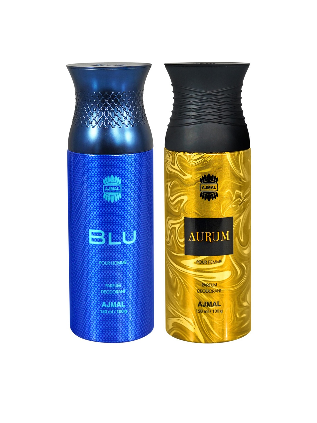 

Ajmal Set of Blu Homme & Women Aurum Deodorant Spray - 150 ml each, Blue