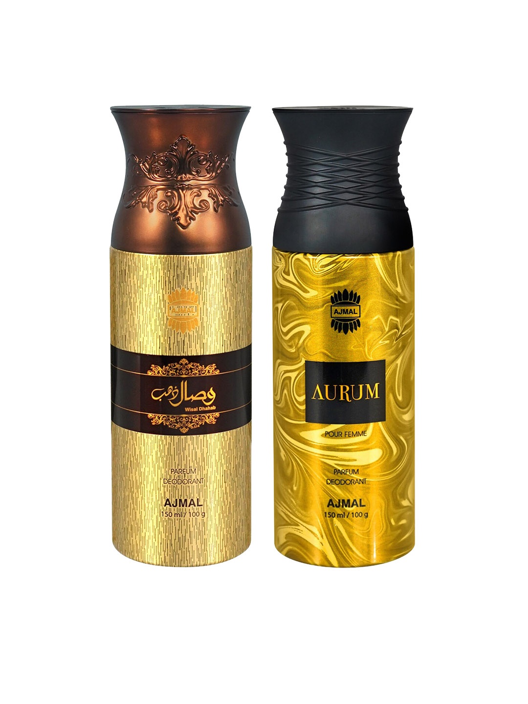 

Ajmal Set of Wisal Dhahab & Women Aurum Deodorant Spray - 150 ml each, Gold