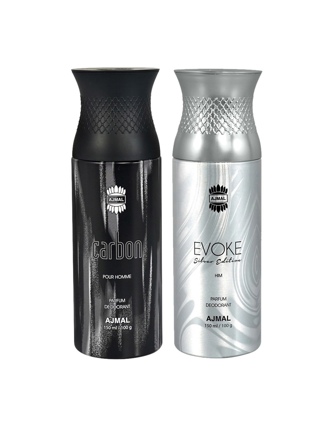 

Ajmal Men Set of Carbon & Evoke Silver Edition Deodorant Spray - 150 ml each, Black