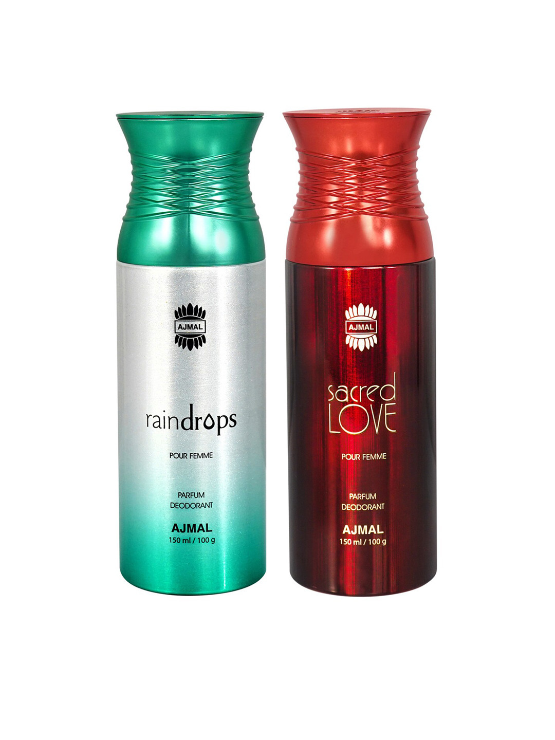 

Ajmal Women Set of Raindrops & Sacred Love Deodorant Spray - 150 ml Each, Green