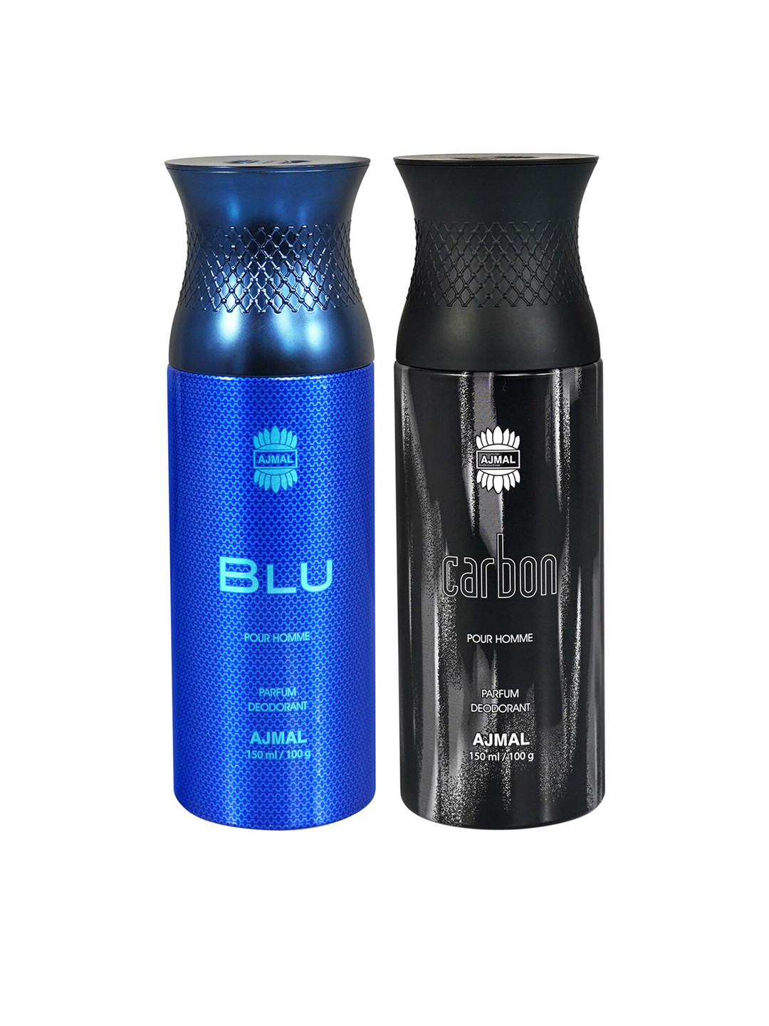

Ajmal Men Set of Blu Homme & Carbon Homme Long Lasting Deodorant Spray - 150 ml each, Blue