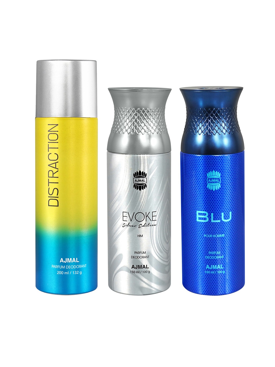 

Ajmal Set of Distraction 200 ml + Blu 150 ml + Evoke Silver Edition 150 ml Deodorants, Yellow