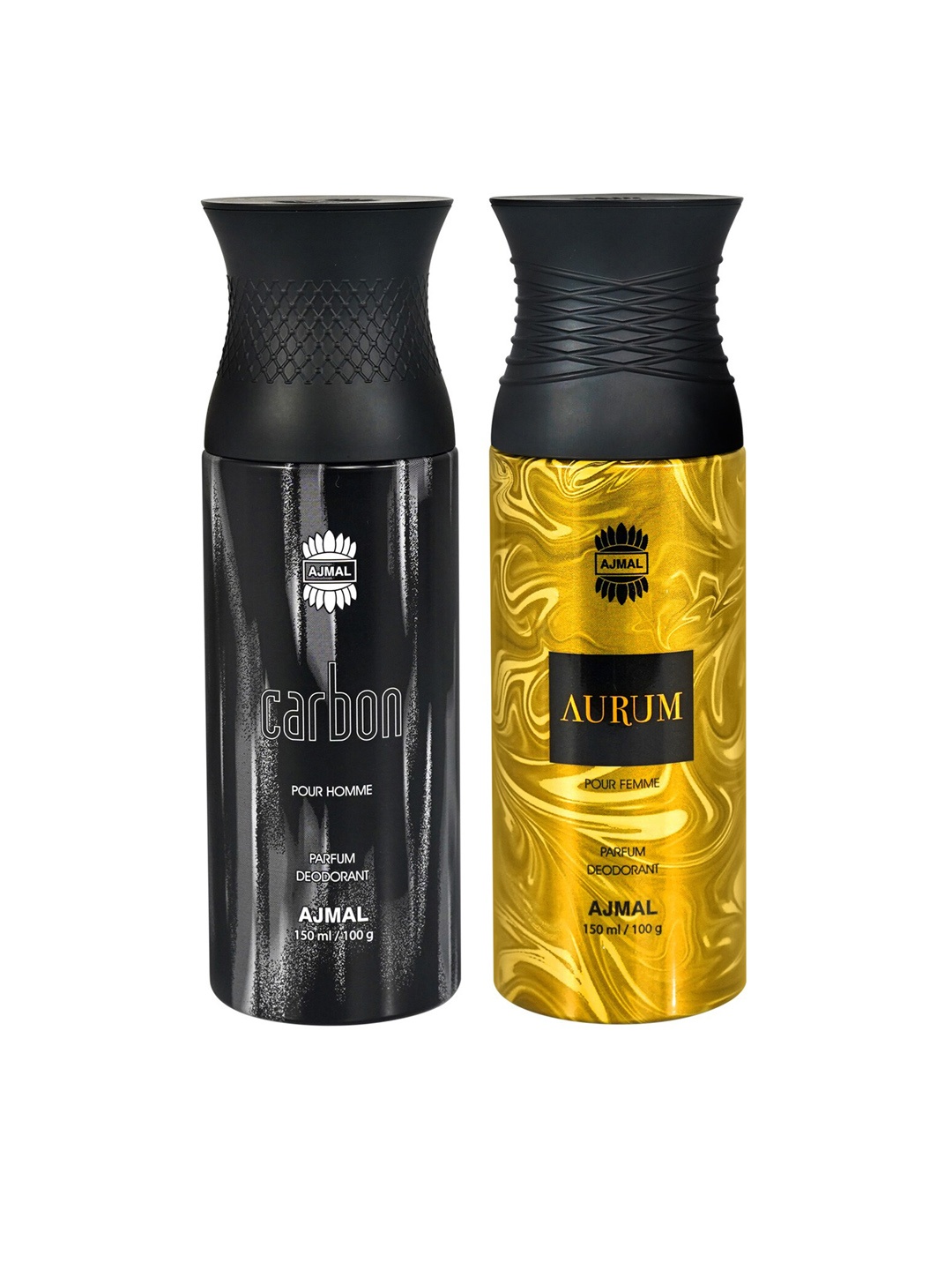 

Ajmal Set of Carbon & Aurum Long Lasting Deodorant Spray - 150 ml each, Black