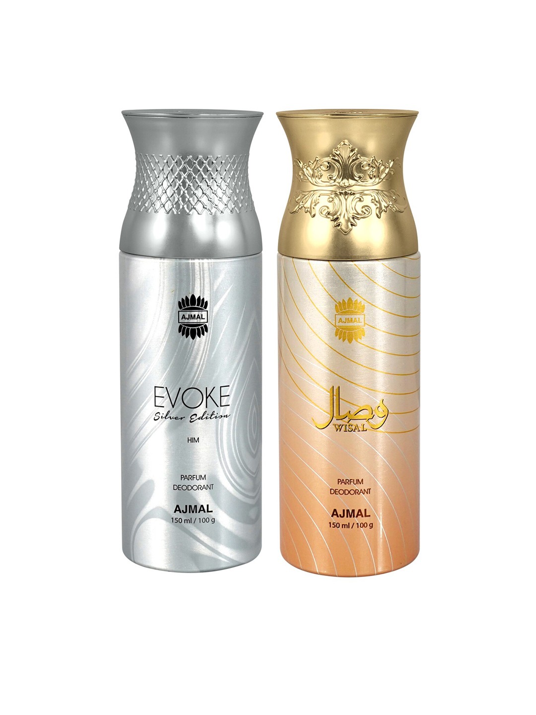 

Ajmal Set of Evoke Silver Edition & Wisal Long Lasting Deodorant Spray - 150 ml each, Yellow