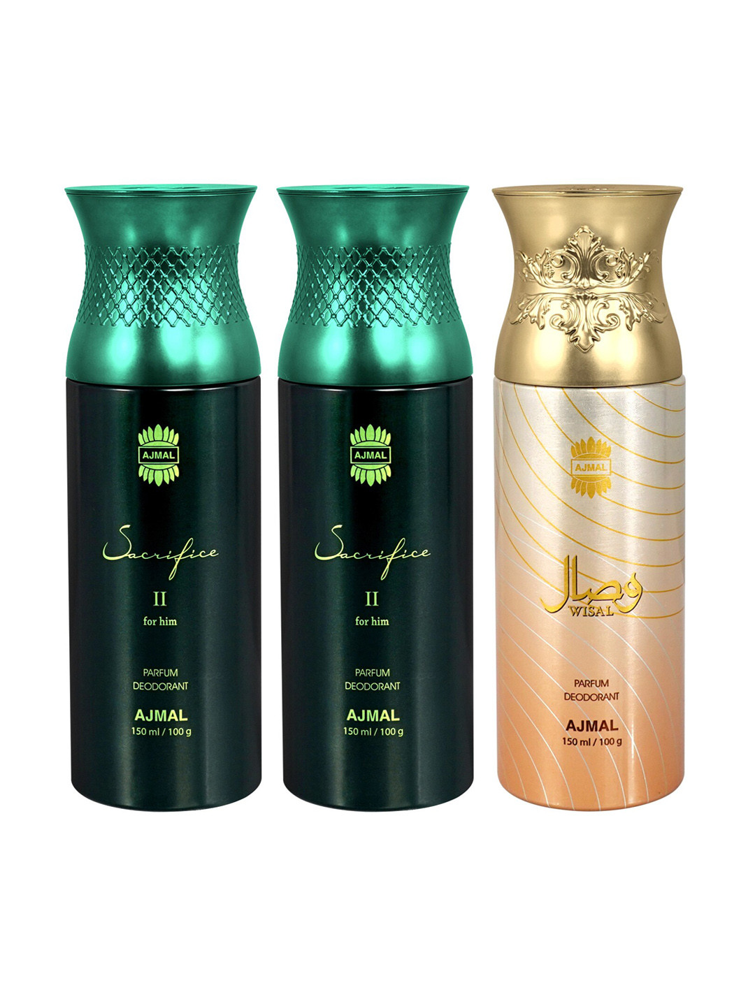 

Ajmal Set of 2 Sacrifice II & 1 Wisal Deodorant Spray - 150 ml each, Black