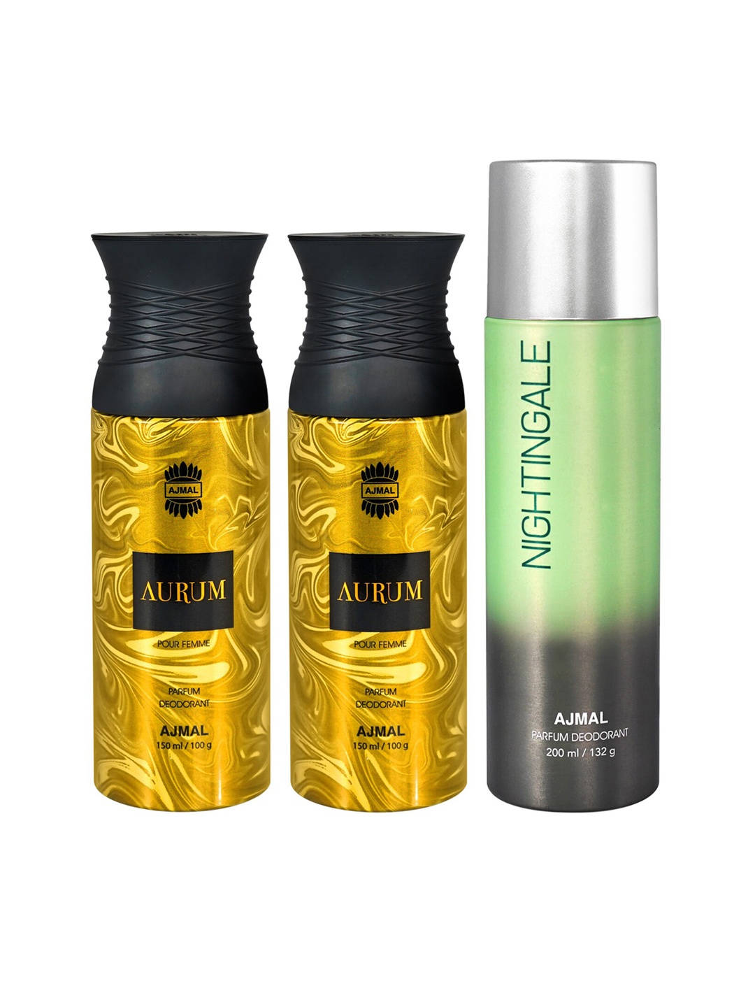 

Ajmal Women Set of 2 Aurum 150 ml each + 1 Nightingale 200 ml Deodorant Spray, Green