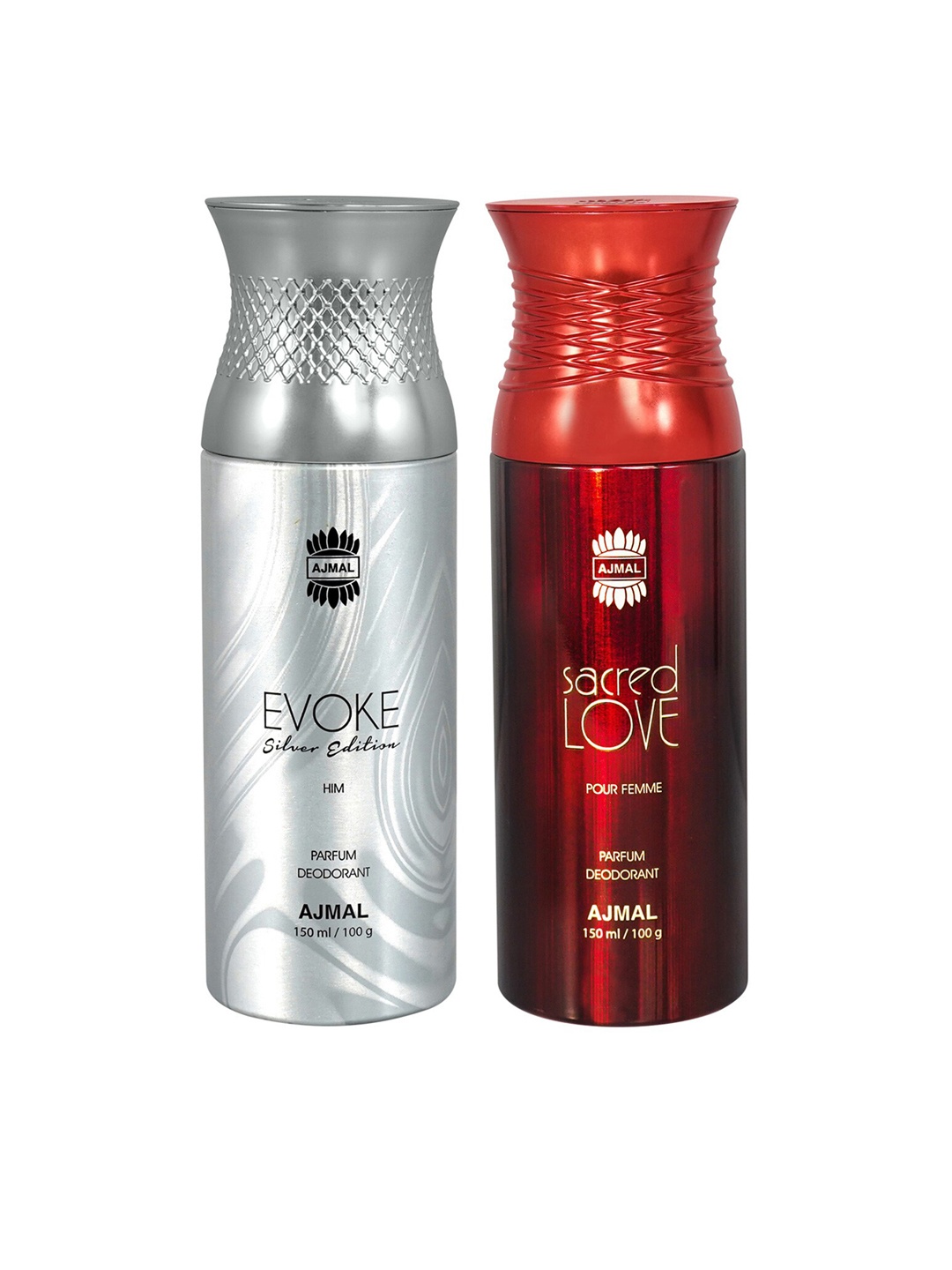 

Ajmal Set of Sacred Love & Evoke Silver Edition Deodorant Spray - 150 ml each, Red