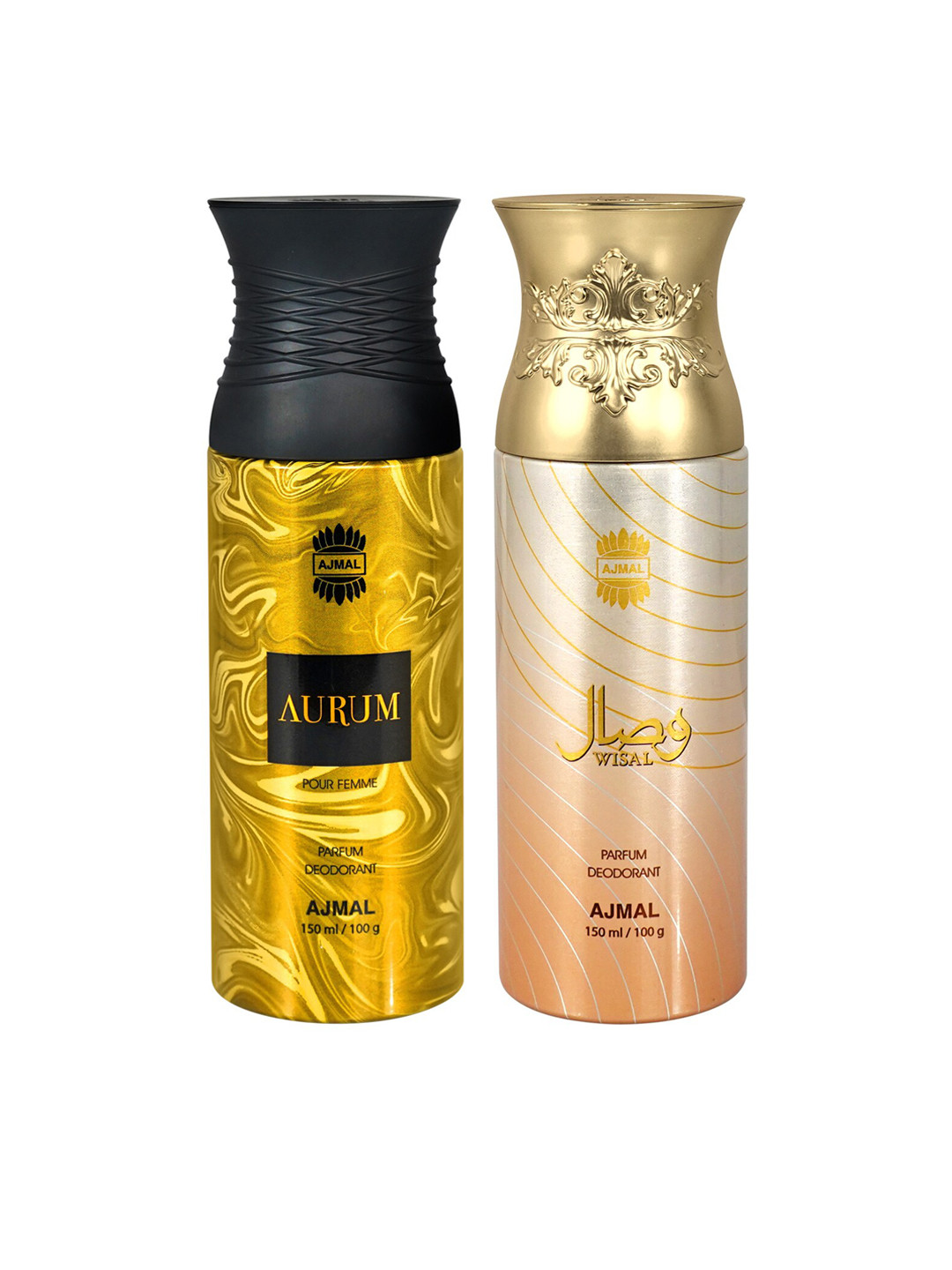 

Ajmal Set of 2 Deodorant - Women Aurum & Wisal - 150 ml Each, Gold