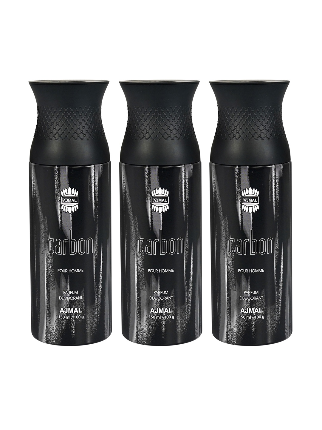 

Ajmal Men Set Of 3 Carbon Pour Homme Deodorant Spray - 150ml Each, Black