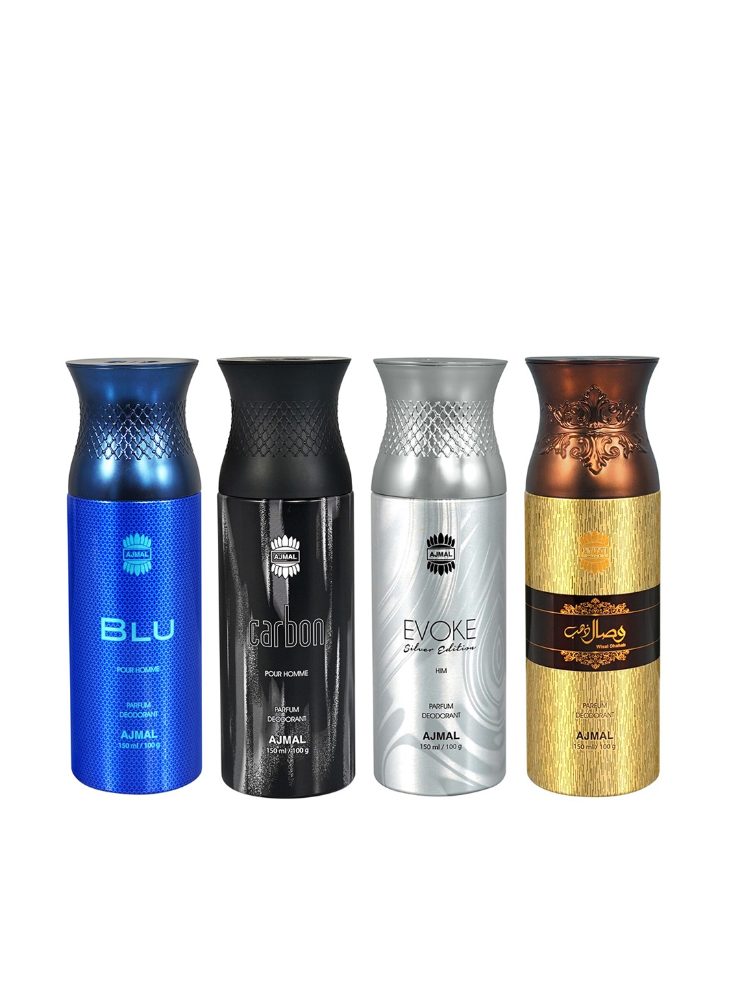 

Ajmal Set of 4 Deo - Men Carbon + Men Evoke Silver + Men Blu + Wisal Dhahab - 150ml Each, Blue