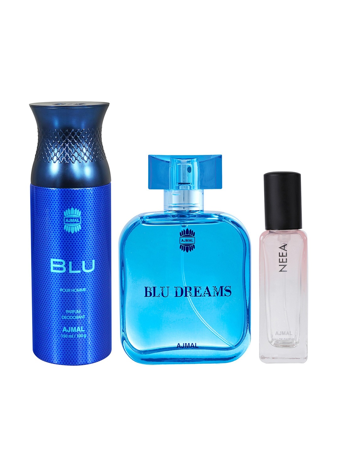 

Ajmal Set Of 2 Eau de Parfum - Blu Dreams + Neea with Blu Deodorant, Blue