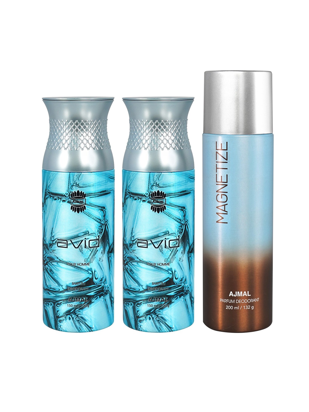 

Ajmal Men Set Of 2 Avid Pour Homme Deodorant 150ml Each & Magnetize Deodorant 200ml, Blue