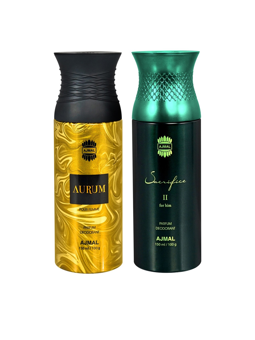 

Ajmal Men Sacrifice II Deodorant & Women Aurum Deodorant Spray - 150ml Each, Gold