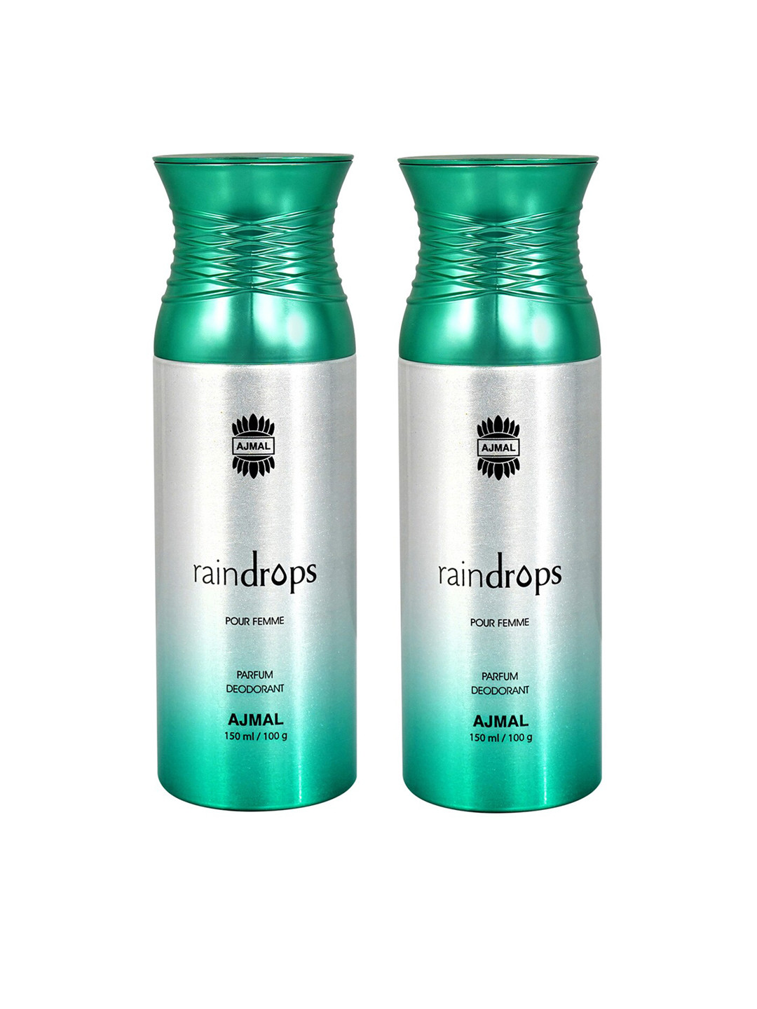 

Ajmal Women Set of 2 Raindrops Long Lasting Deodorant Spray - 150 ml each, Green