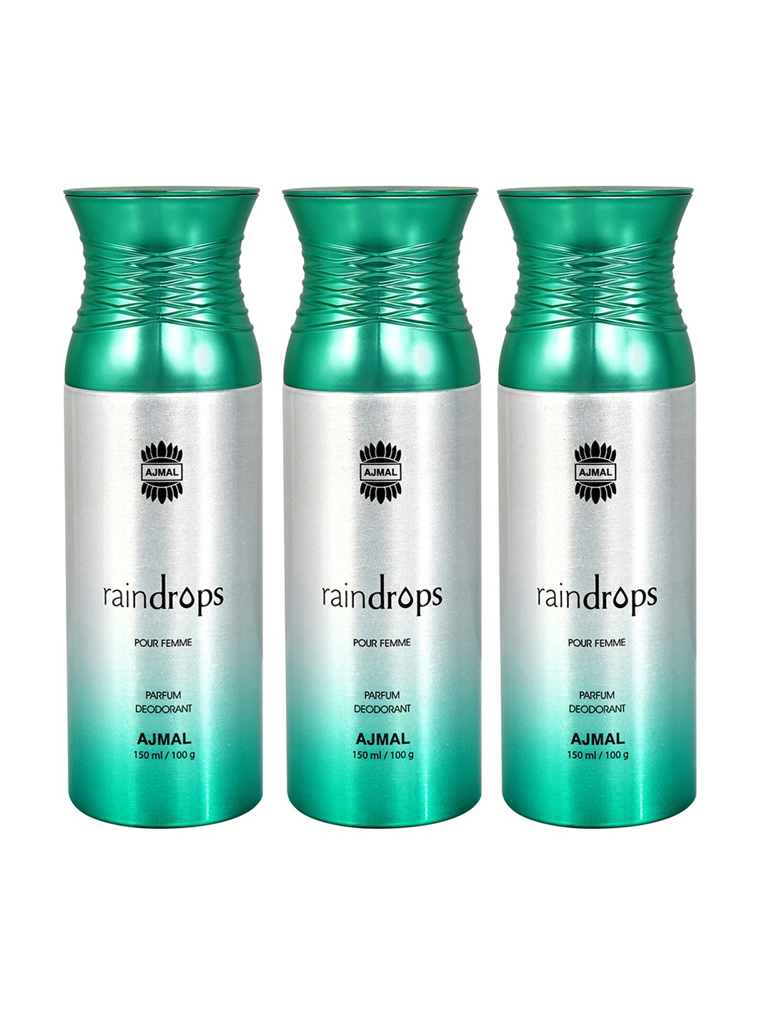 

Ajmal Women Set of 3 Raindrops Long Lasting Deodorant Spray - 150 ml each, Green