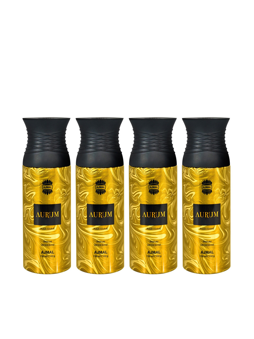

Ajmal Women Set of 4 Aurum Long Lasting Deodorant Spray - 150 ml each, Gold