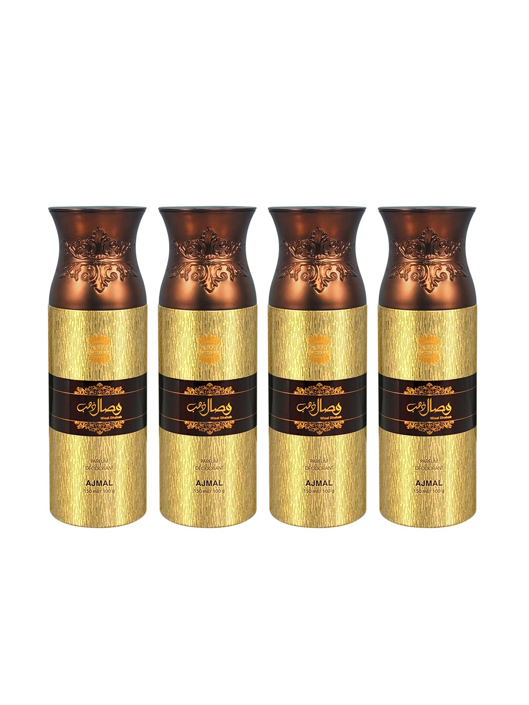 

Ajmal Men Set of 4 Wisal Dhahab Long-Lasting Deodorant Spray - 150 ml each, Gold