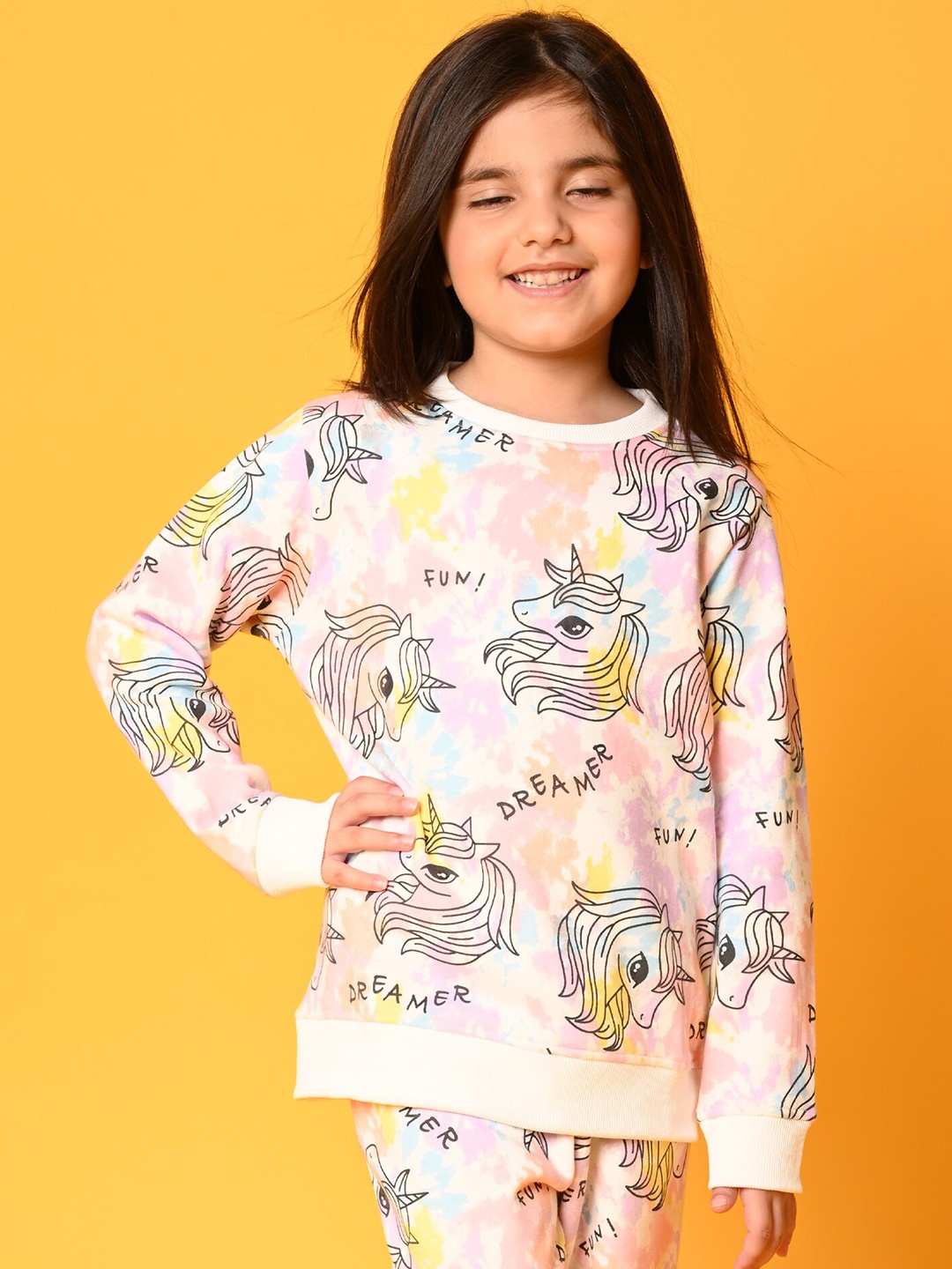 

Anthrilo Girls Off White Fleece Printed Sweatshirt