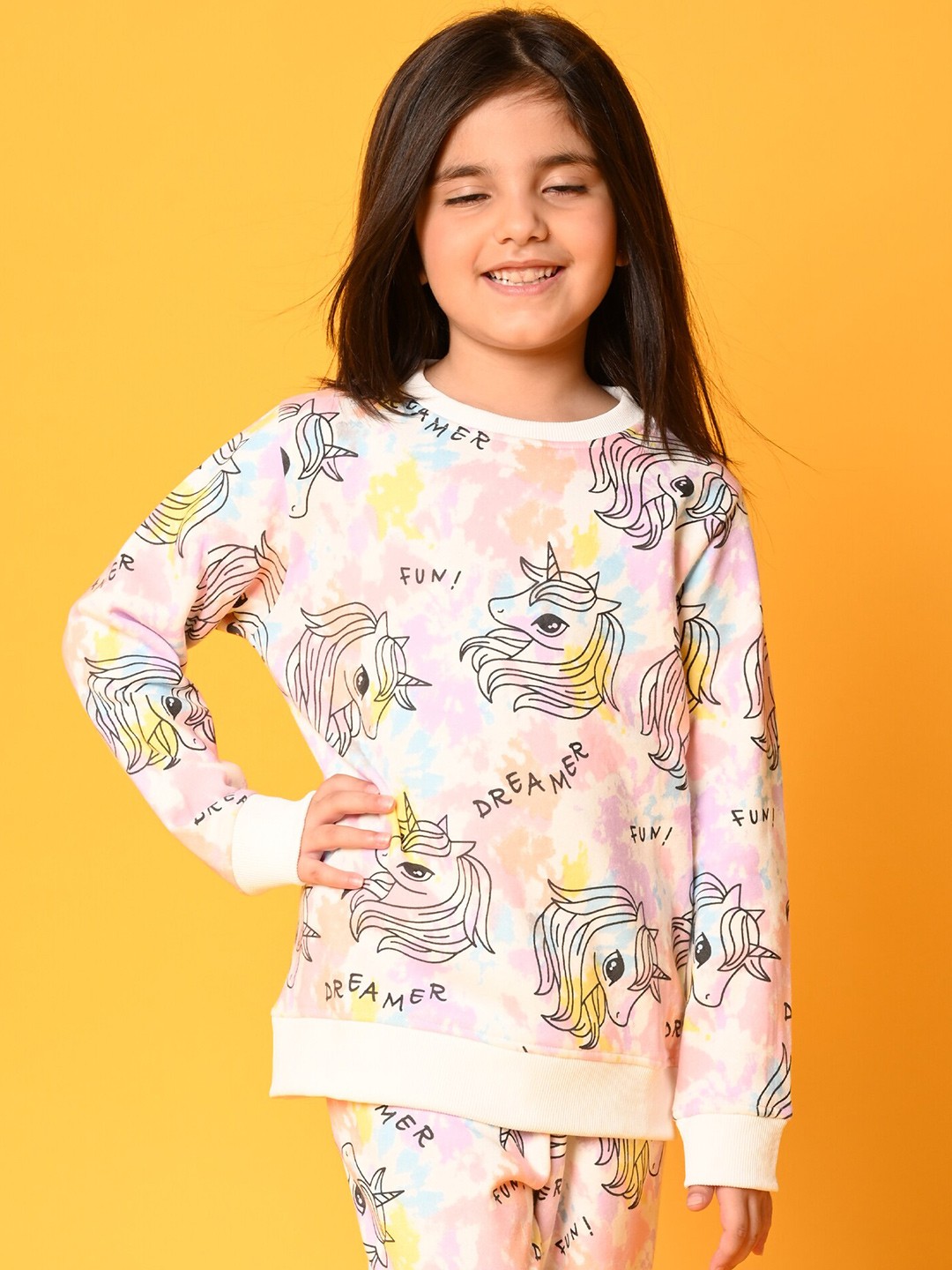 

Anthrilo Girls White & Pink Printed Pullover Sweatshirt