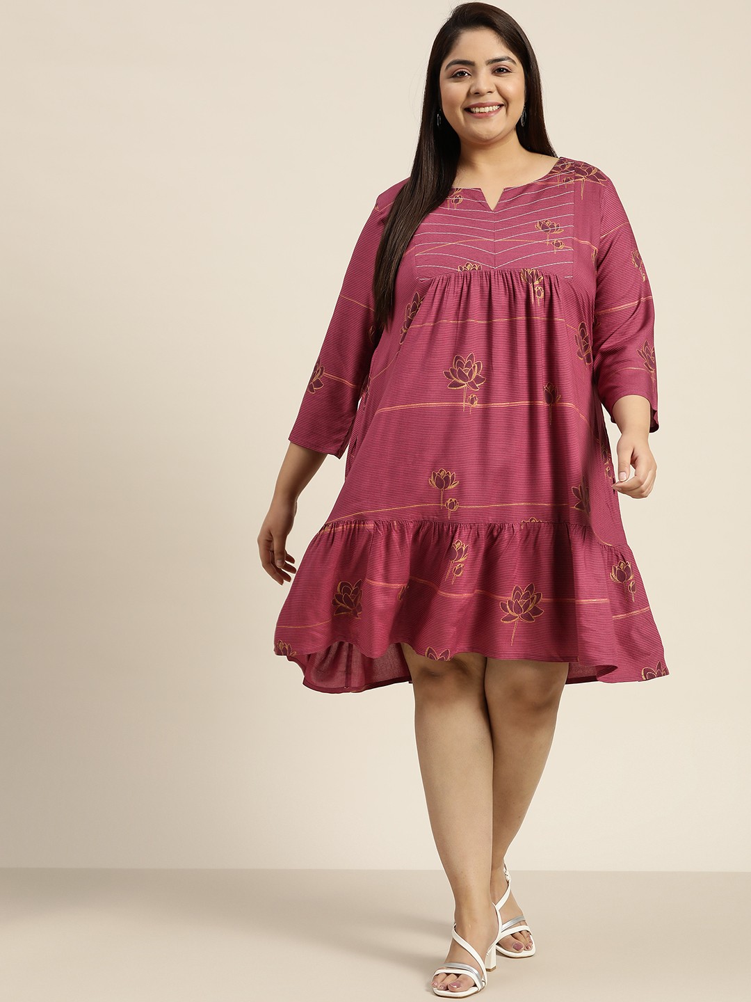 

Sztori Plus Size Floral A-Line Dress, Burgundy