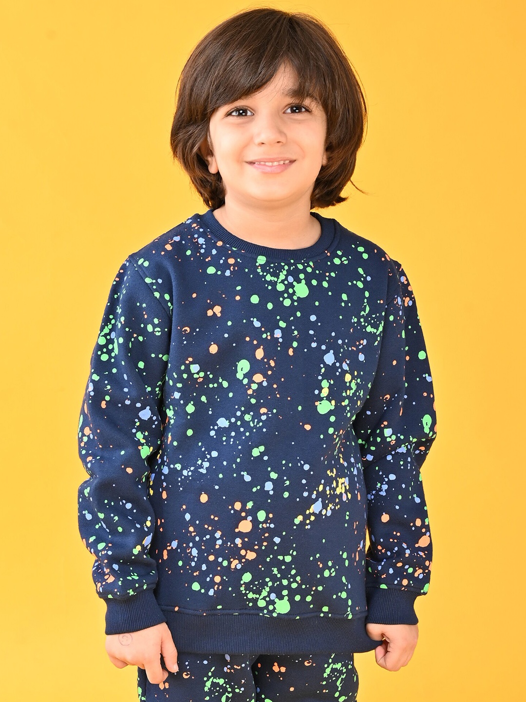 

Anthrilo Boys Navy Blue Abstract Printed Fleece Sweatshirt