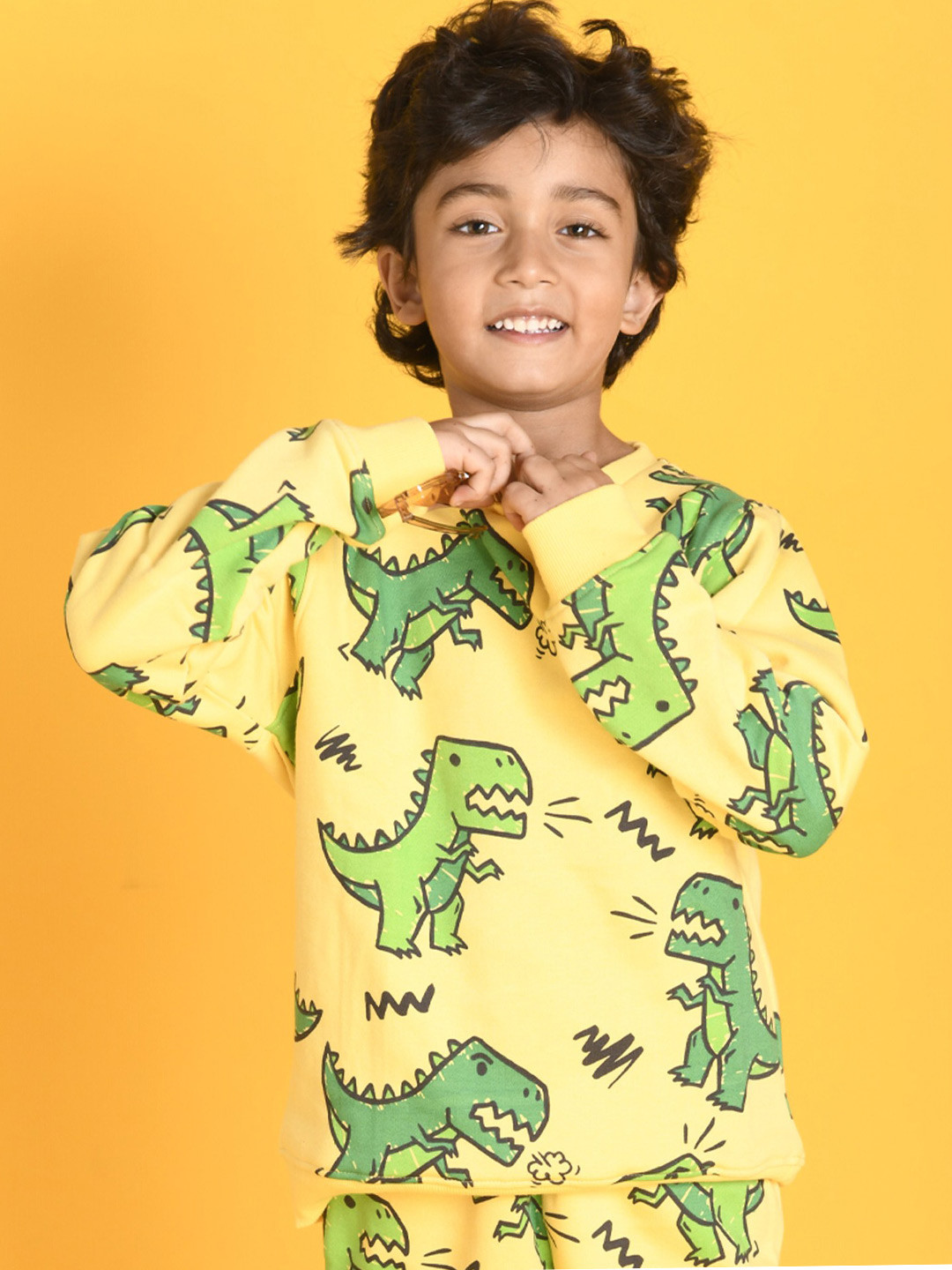 

Anthrilo Boys Yellow Fleece Animal Graphics Printed Sweatshirt