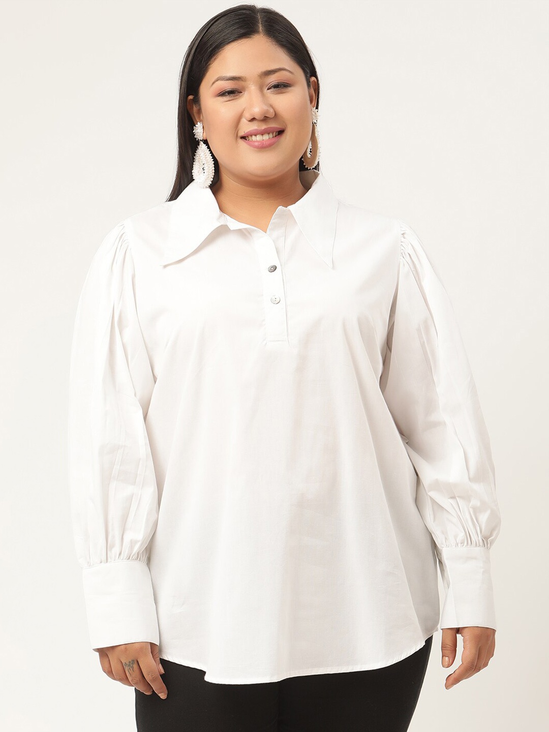 

theRebelinme Women Plus Size White Cotton Shirt Style Top