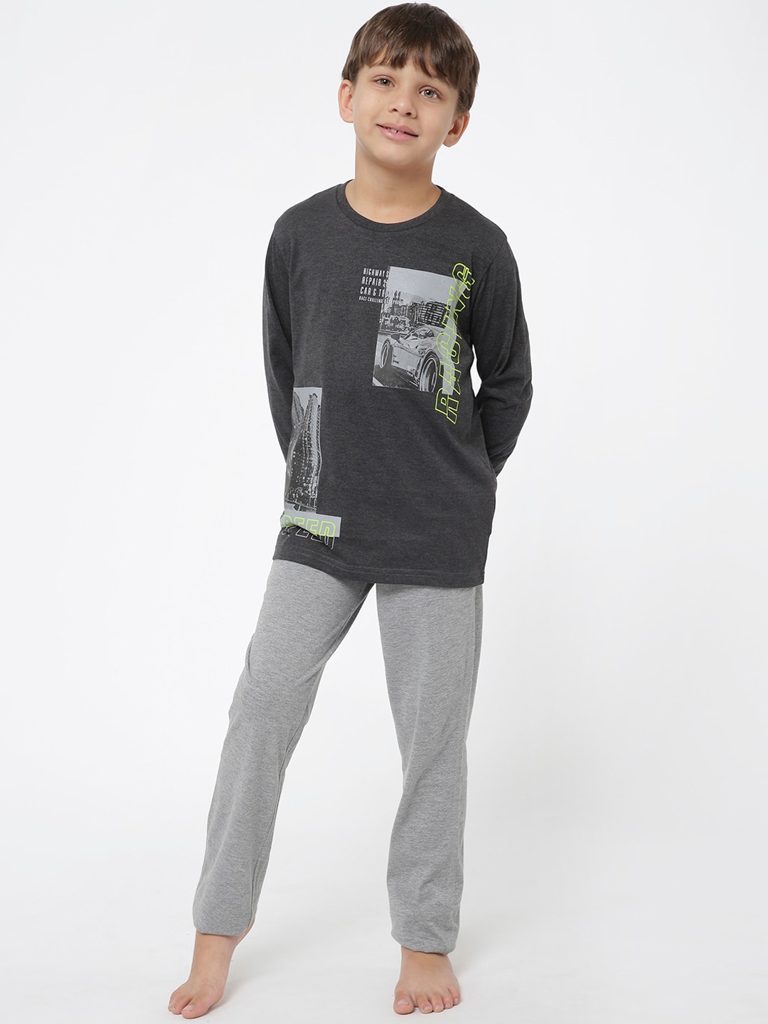 

Sweet Dreams Boys Charcoal & Grey Printed Night suit