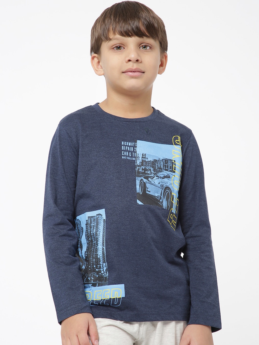 

Sweet Dreams Boys Navy Blue & Grey Printed Night suit