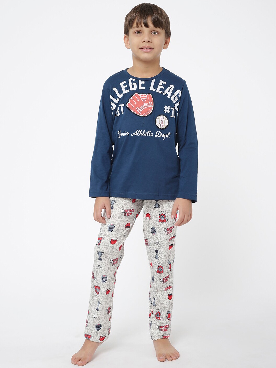 

Sweet Dreams Boys Navy Blue & White Printed Night suit