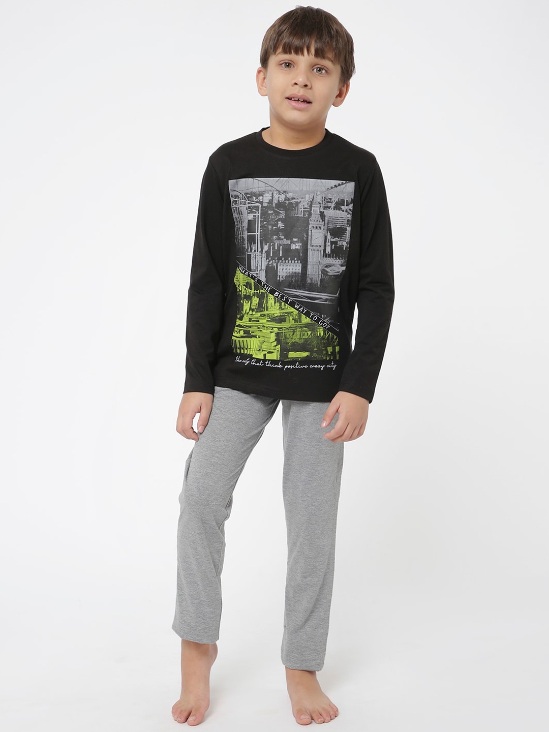 

Sweet Dreams Boys Black & Grey Printed Night suit