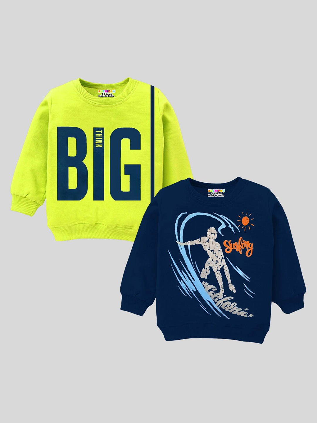 

KUCHIPOO Boys Blue Pack of 2 Fleece Printed Sweatshirt