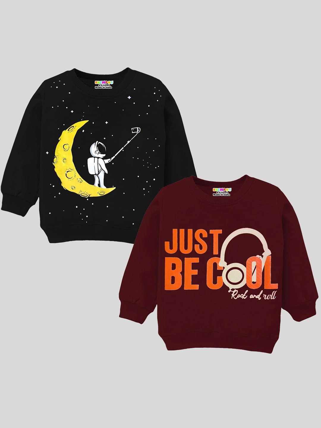 

KUCHIPOO Boys Pack Of 2 Black Printed Sweatshirt